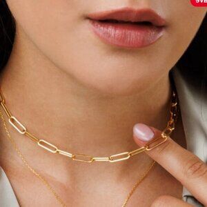 Gold Paperclip Chain Choker Necklace Layering Chain Pretty Choker Waterproof